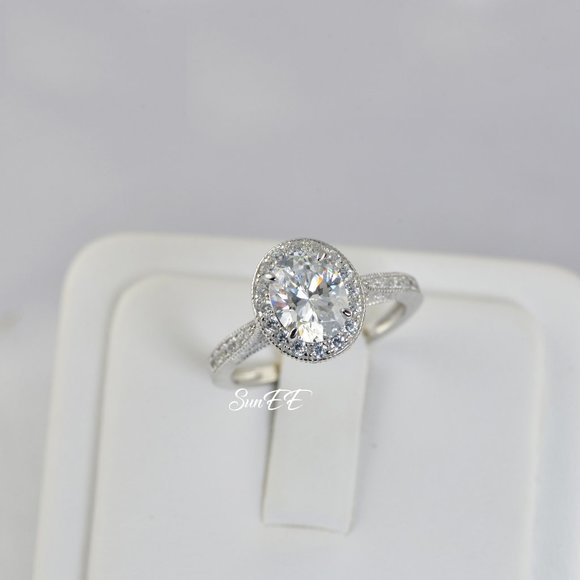 NEW 925 STERLING SILVER WOMENS HALO OVAL WEDDING ENGAGEMENT RING - Picture 2 of 6